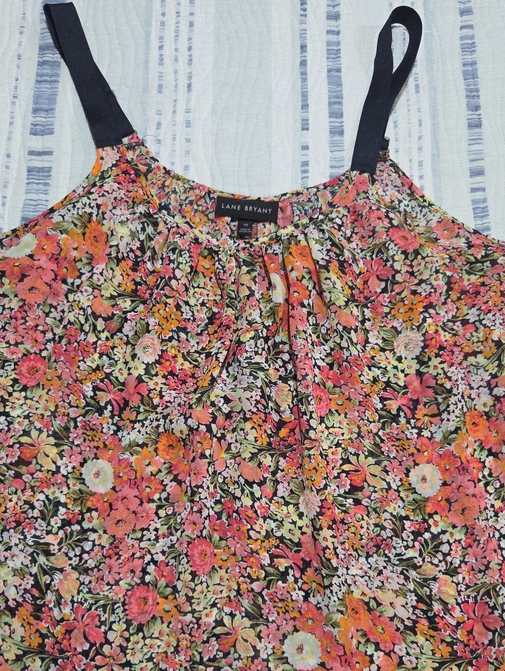 Lane Bryant Floral Camisole with Black Straps - Coral & Pink Floral
